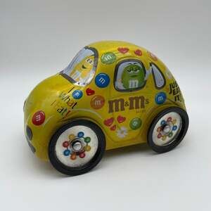 Vintage M&M's Yellow Car Shaped Tin Darlington Candy Collectible What I Eat